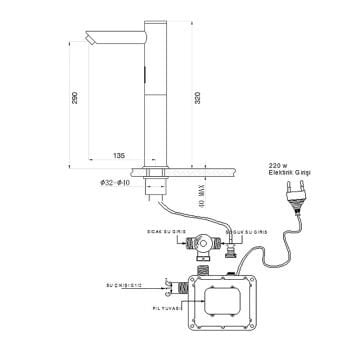 Fause Fotoselli Yüksek Çanak Lavabo Bataryası Çift Su Girişli KFB106-2