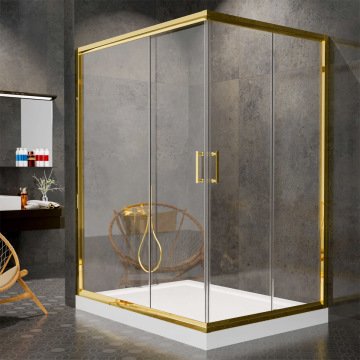 S'tina Dikdörtgen Gold Altın Duşakabin Teknesiz 5mm Temperli Cam