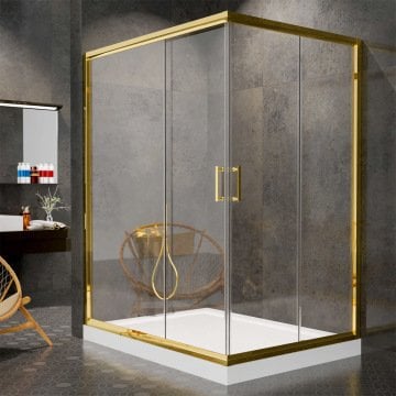 S'tina Dikdörtgen Gold Altın Duşakabin Teknesiz 5mm Temperli Cam Bolera