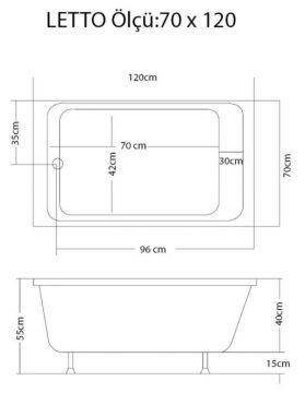 S'tina Dikdörtgen Küvet / Jakuzi Letto 70x120 cm - Jakuzi Sistem3