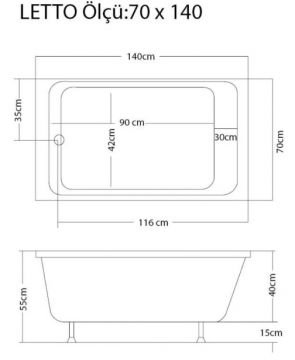 S'tina Dikdörtgen Küvet / Jakuzi Letto 70x140 cm - Jakuzi Yok