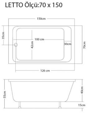 S'tina Dikdörtgen Küvet / Jakuzi Letto 70x150 cm - Jakuzi Sistem1