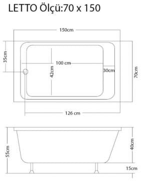 S'tina Dikdörtgen Küvet / Jakuzi Letto 70x150 cm - Jakuzi Sistem2