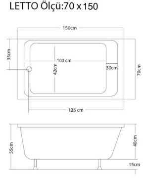 S'tina Dikdörtgen Küvet / Jakuzi Letto 70x150 cm - Jakuzi Yok