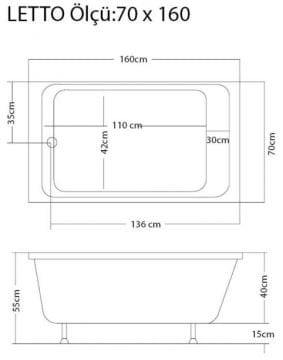 S'tina Dikdörtgen Küvet / Jakuzi Letto 70x160 cm - Jakuzi Sistem1