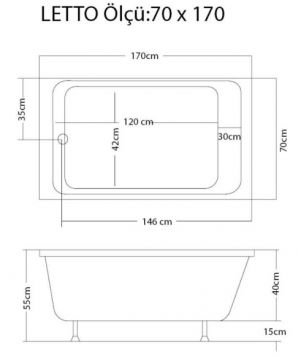 S'tina Dikdörtgen Küvet / Jakuzi Letto 70x170 cm - Jakuzi Sistem3