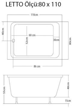 S'tina Dikdörtgen Küvet / Jakuzi Letto 80x110 cm - Jakuzi Sistem3