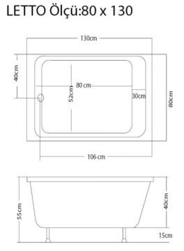 S'tina Dikdörtgen Küvet / Jakuzi Letto 80x130 cm - Jakuzi Yok