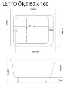 S'tina Dikdörtgen Küvet / Jakuzi Letto 80x160 cm - Jakuzi Sistem2