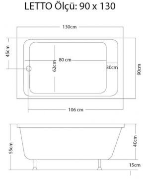 S'tina Dikdörtgen Küvet / Jakuzi Letto 90x130 cm - Jakuzi Sistem3