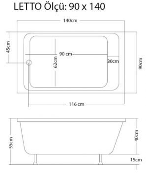S'tina Dikdörtgen Küvet / Jakuzi Letto 90x140 cm - Jakuzi Yok