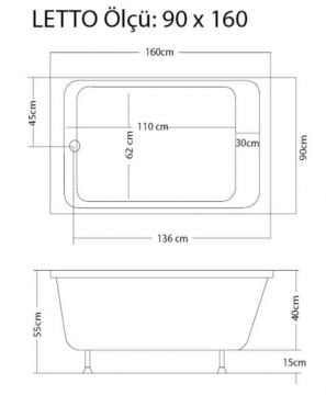S'tina Dikdörtgen Küvet / Jakuzi Letto 90x160 cm - Jakuzi Sistem3
