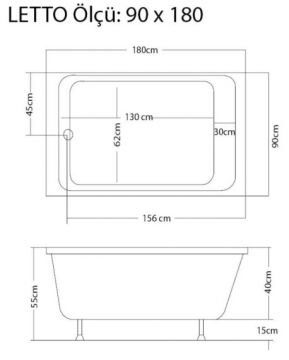 S'tina Dikdörtgen Küvet / Jakuzi Letto 90x180 cm - Jakuzi Sistem1