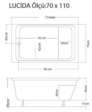S'tina Dikdörtgen Oturmalı Küvet / Jakuzi Lucida 70x110 cm - Jakuzi Sistem1