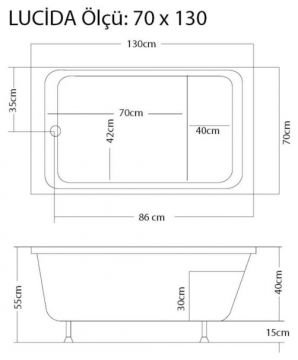S'tina Dikdörtgen Oturmalı Küvet / Jakuzi Lucida 70x130 cm - Jakuzi Sistem3
