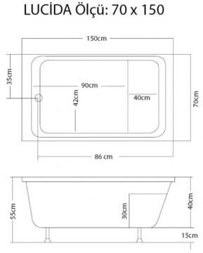 S'tina Dikdörtgen Oturmalı Küvet / Jakuzi Lucida 70x150 cm - Jakuzi Sistem3