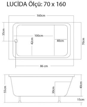 S'tina Dikdörtgen Oturmalı Küvet / Jakuzi Lucida 70x160 cm - Jakuzi Sistem2