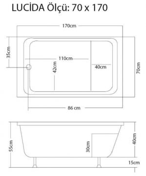 S'tina Dikdörtgen Oturmalı Küvet / Jakuzi Lucida 70x170 cm - Jakuzi Sistem2