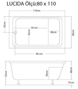S'tina Dikdörtgen Oturmalı Küvet / Jakuzi Lucida 80x110 cm - Jakuzi Yok
