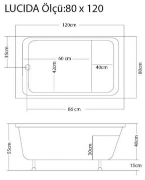 S'tina Dikdörtgen Oturmalı Küvet / Jakuzi Lucida 80x120 cm - Jakuzi Sistem3