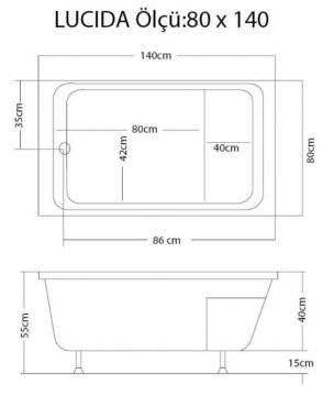 S'tina Dikdörtgen Oturmalı Küvet / Jakuzi Lucida 80x140 cm - Jakuzi Sistem2