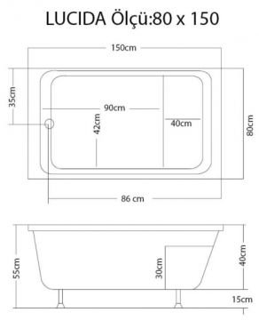 S'tina Dikdörtgen Oturmalı Küvet / Jakuzi Lucida 80x150 cm - Jakuzi Sistem1