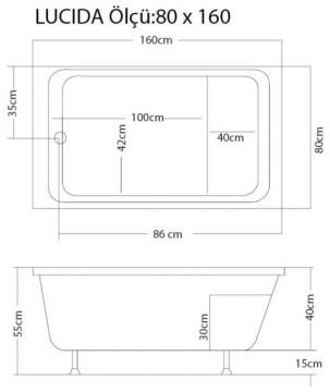 S'tina Dikdörtgen Oturmalı Küvet / Jakuzi Lucida 80x160 cm - Jakuzi Sistem1