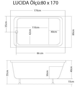 S'tina Dikdörtgen Oturmalı Küvet / Jakuzi Lucida 80x170 cm - Jakuzi Sistem1