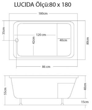 S'tina Dikdörtgen Oturmalı Küvet / Jakuzi Lucida 80x180 cm - Jakuzi Sistem2