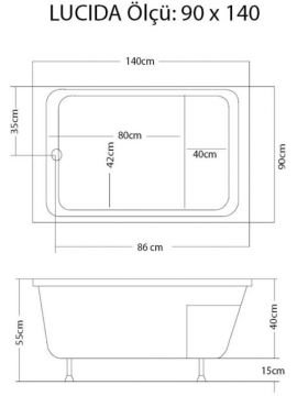 S'tina Dikdörtgen Oturmalı Küvet / Jakuzi Lucida 90x140 cm - Jakuzi Sistem2