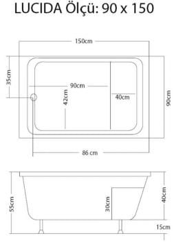 S'tina Dikdörtgen Oturmalı Küvet / Jakuzi Lucida 90x150 cm - Jakuzi Sistem3