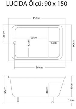 S'tina Dikdörtgen Oturmalı Küvet / Jakuzi Lucida 90x150 cm - Jakuzi Yok