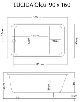 S'tina Dikdörtgen Oturmalı Küvet / Jakuzi Lucida 90x160 cm - Jakuzi Sistem1