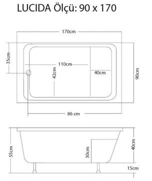 S'tina Dikdörtgen Oturmalı Küvet / Jakuzi Lucida 90x170 cm - Jakuzi Sistem3