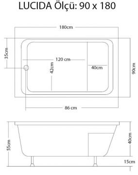 S'tina Dikdörtgen Oturmalı Küvet / Jakuzi Lucida 90x180 cm - Jakuzi Yok