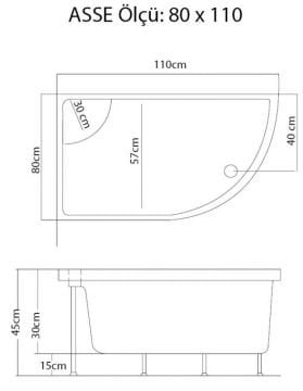 S'tina Oval Oturmalı Asimetrik Mini Küvet Asse 80x110 cm - Jakuzi Yok