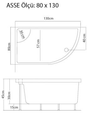 S'tina Oval Oturmalı Asimetrik Mini Küvet Asse 80x130 cm - Jakuzi Yok