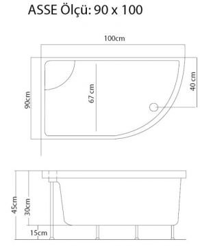 S'tina Oval Oturmalı Asimetrik Mini Küvet Asse 90x100 cm - Jakuzi Yok
