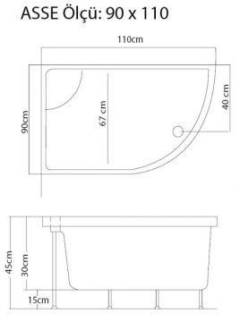 S'tina Oval Oturmalı Asimetrik Mini Küvet Asse 90x110 cm - Jakuzi Yok
