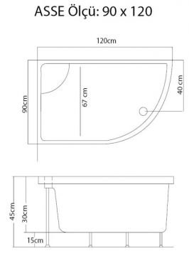 S'tina Oval Oturmalı Asimetrik Mini Küvet Asse 90x120 cm - Jakuzi Yok