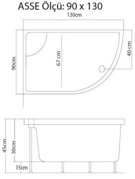 S'tina Oval Oturmalı Asimetrik Mini Küvet Asse 90x130 cm - Jakuzi Yok