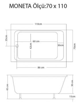 S'tina Dikdörtgen Mini Küvet Moneta 70x110 cm - Jakuzi Yok
