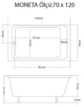 S'tina Dikdörtgen Mini Küvet Moneta 70x120 cm - Jakuzi Yok