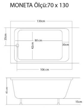 S'tina Dikdörtgen Mini Küvet Moneta 70x130 cm - Jakuzi Yok
