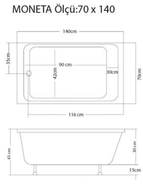 S'tina Dikdörtgen Mini Küvet Moneta 70x140 cm - Jakuzi Yok
