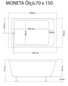 S'tina Dikdörtgen Mini Küvet Moneta 70x150 cm - Jakuzi Yok