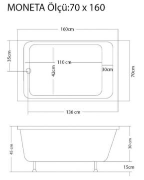 S'tina Dikdörtgen Mini Küvet Moneta 70x160 cm - Jakuzi Yok