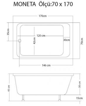S'tina Dikdörtgen Mini Küvet Moneta 70x170 cm - Jakuzi Yok