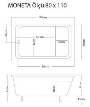 S'tina Dikdörtgen Mini Küvet Moneta 80x110 cm - Jakuzi Yok