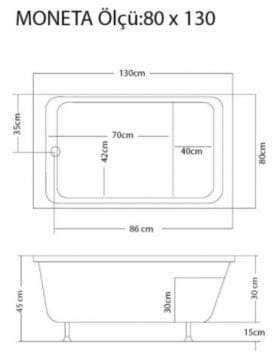 S'tina Dikdörtgen Mini Küvet Moneta 80x130 cm - Jakuzi Yok